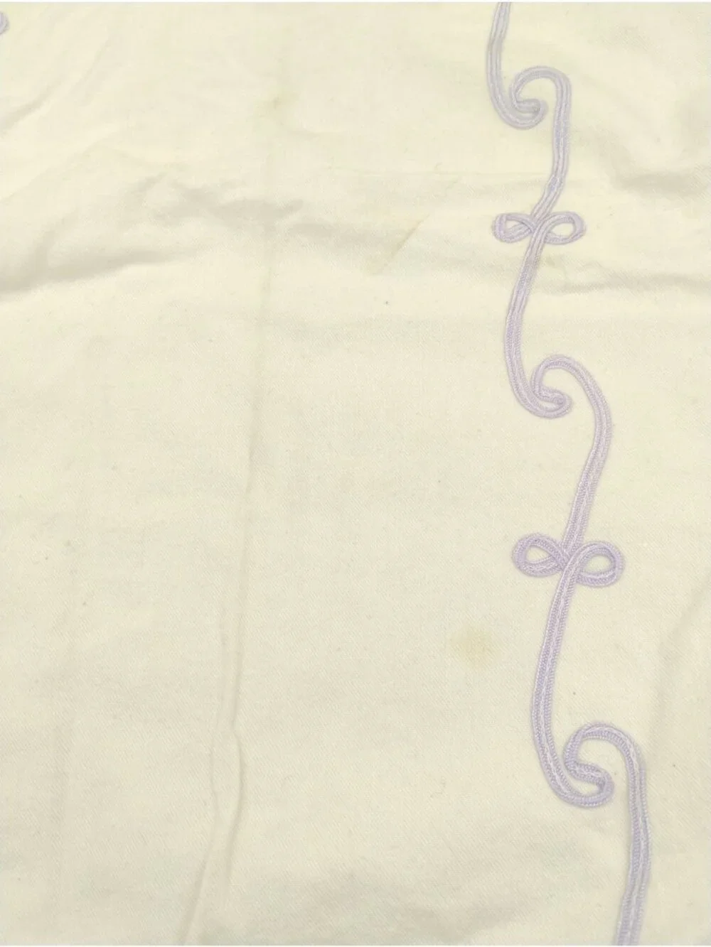 Vintage White Cotton Drawstring Laundry Bag Purple Embroidered Trim 24
